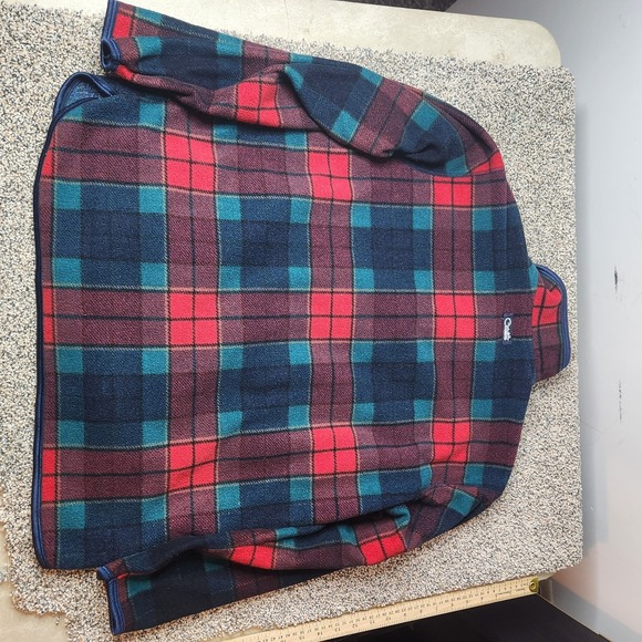 Vintage 1990s Catalina Fleece Quarter Zip Lindsay Plaid Xmas Sweater Logo - Picture 5 of 10